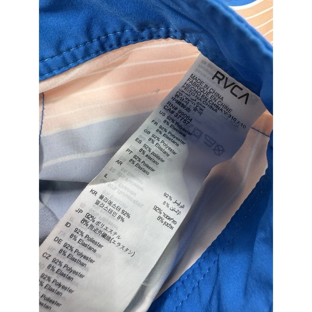 RVCA Men's 36x11 Board Shorts Swim Trunks Pocket Vacation Blue Peach Striped